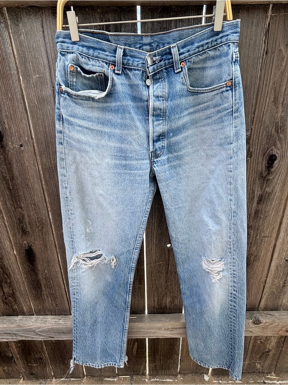 80s Vintage USA Levi’s 501 Distressed Blue Jeans Tagged 34 x 34 Fit 31-32